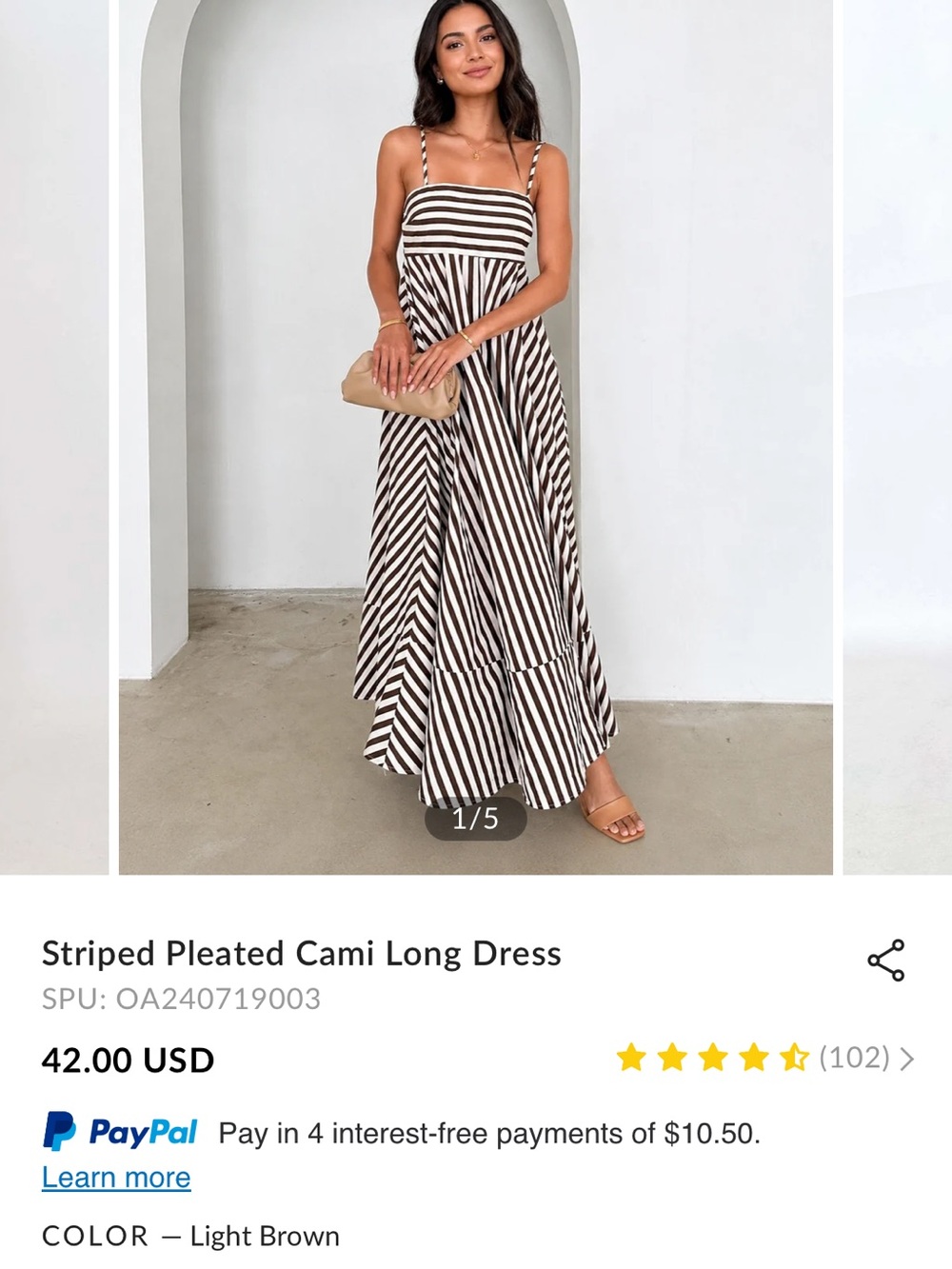Commense Striped Cami Maxi Dress - Brown & White XL